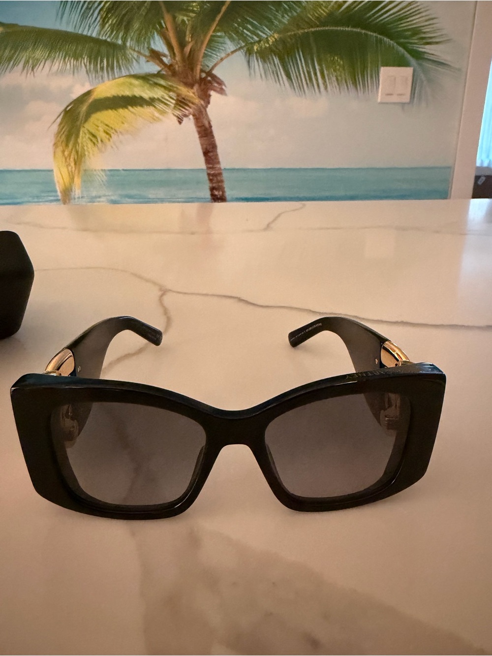 Stella McCartney Black Oversized Square Sunglasses with Gold Accents